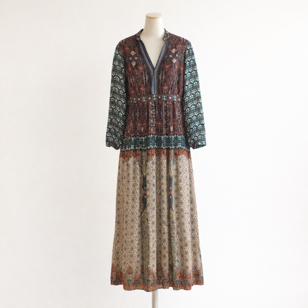 Bhanuni Jyoti Ronika Dress Womens Size 16P Maxi Mulicolor Beaded Bohemian Artsy